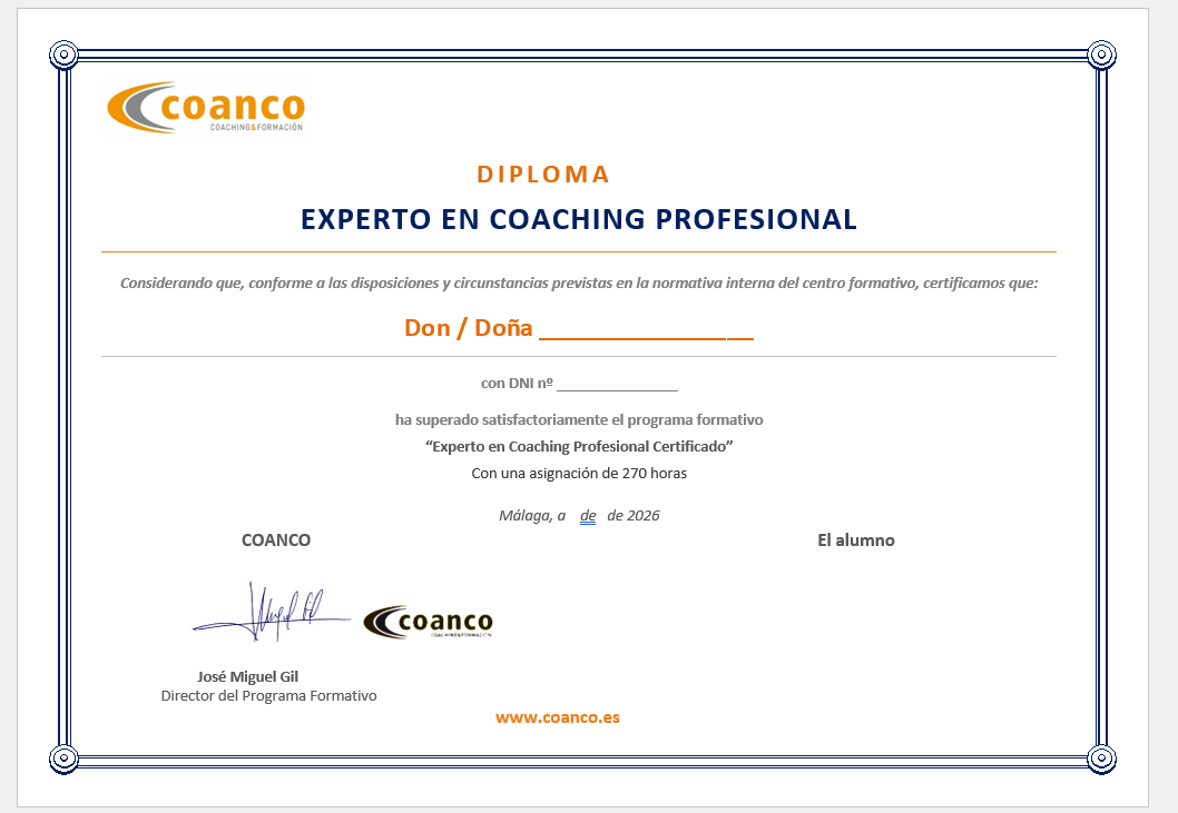 Diploma de Experto en Coaching Profesional de COANCO